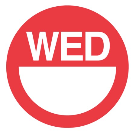 Nevs Dissolvable DaySpots - Wednesday 3" circle White w/Red DDOT-W3W